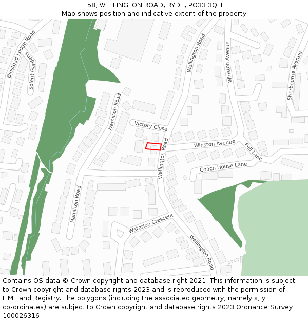 58, WELLINGTON ROAD, RYDE, PO33 3QH: Location map and indicative extent of plot
