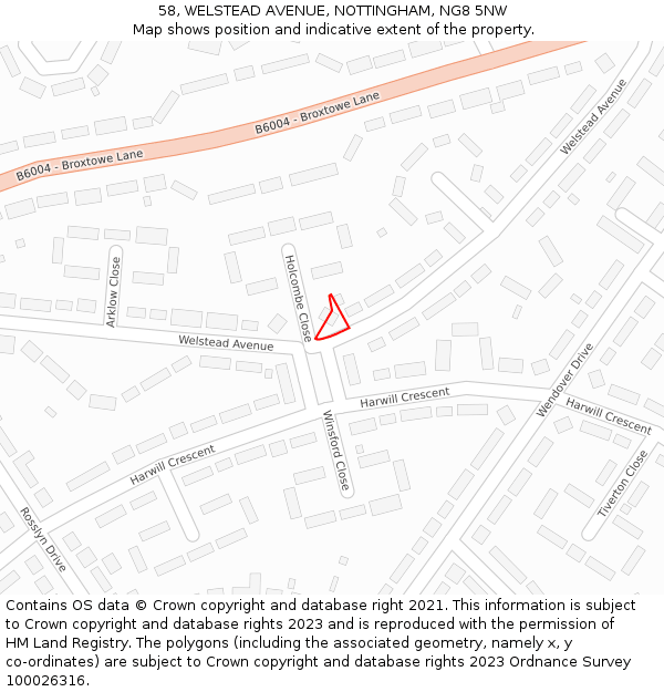 58, WELSTEAD AVENUE, NOTTINGHAM, NG8 5NW: Location map and indicative extent of plot