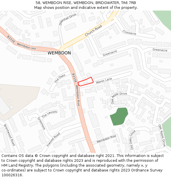 58, WEMBDON RISE, WEMBDON, BRIDGWATER, TA6 7RB: Location map and indicative extent of plot