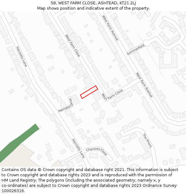 58, WEST FARM CLOSE, ASHTEAD, KT21 2LJ: Location map and indicative extent of plot