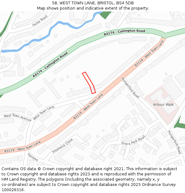 58, WEST TOWN LANE, BRISTOL, BS4 5DB: Location map and indicative extent of plot