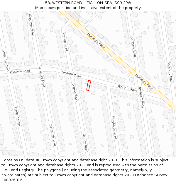 58, WESTERN ROAD, LEIGH-ON-SEA, SS9 2PW: Location map and indicative extent of plot