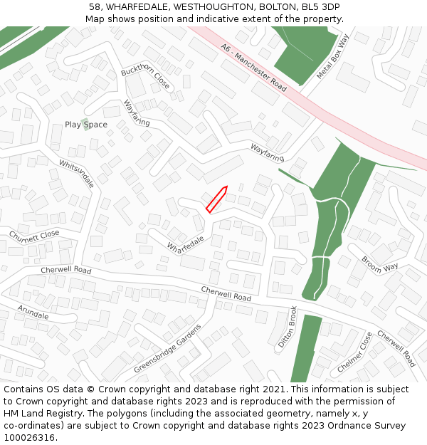 58, WHARFEDALE, WESTHOUGHTON, BOLTON, BL5 3DP: Location map and indicative extent of plot