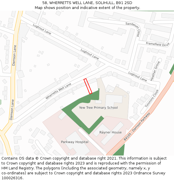 58, WHERRETTS WELL LANE, SOLIHULL, B91 2SD: Location map and indicative extent of plot