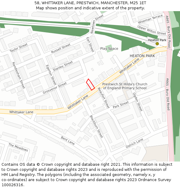 58, WHITTAKER LANE, PRESTWICH, MANCHESTER, M25 1ET: Location map and indicative extent of plot