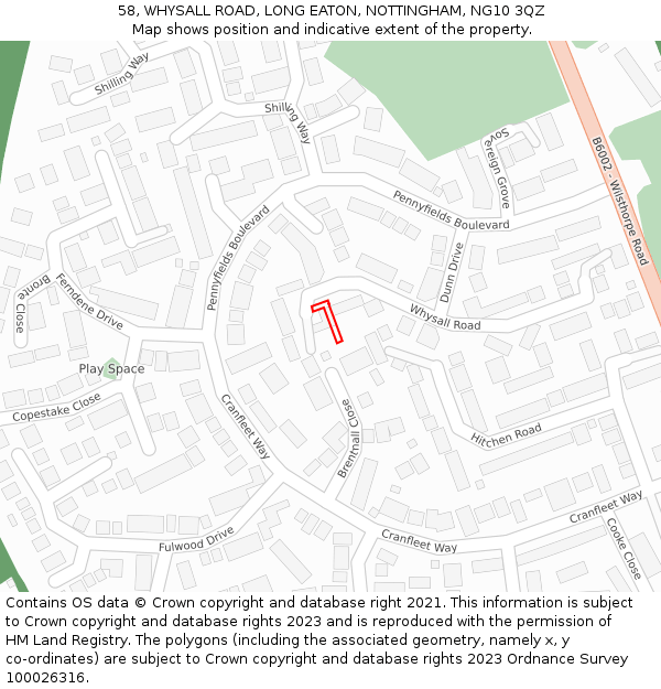 58, WHYSALL ROAD, LONG EATON, NOTTINGHAM, NG10 3QZ: Location map and indicative extent of plot