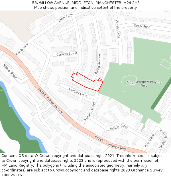 58, WILLOW AVENUE, MIDDLETON, MANCHESTER, M24 2HE: Location map and indicative extent of plot