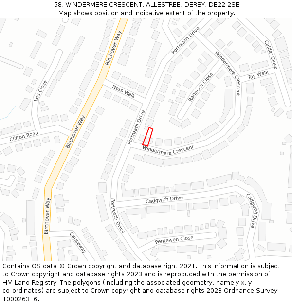 58, WINDERMERE CRESCENT, ALLESTREE, DERBY, DE22 2SE: Location map and indicative extent of plot