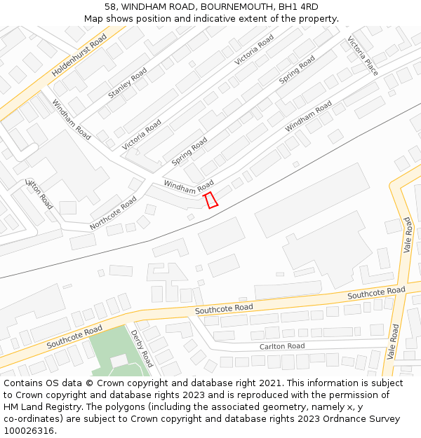 58, WINDHAM ROAD, BOURNEMOUTH, BH1 4RD: Location map and indicative extent of plot