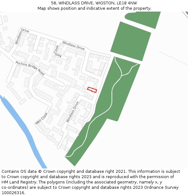 58, WINDLASS DRIVE, WIGSTON, LE18 4NW: Location map and indicative extent of plot