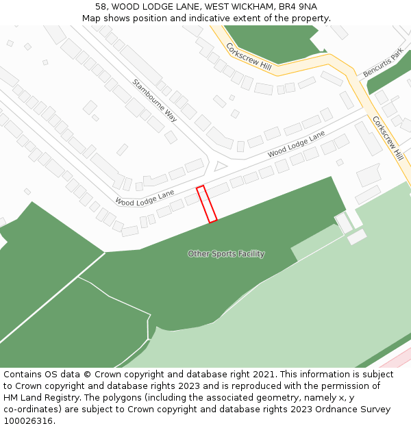58, WOOD LODGE LANE, WEST WICKHAM, BR4 9NA: Location map and indicative extent of plot