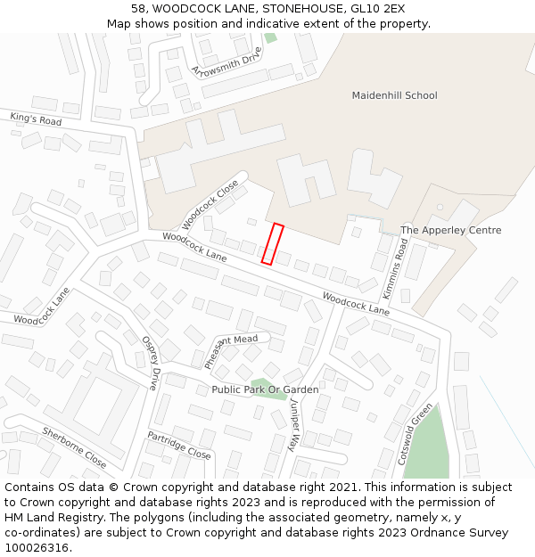 58, WOODCOCK LANE, STONEHOUSE, GL10 2EX: Location map and indicative extent of plot