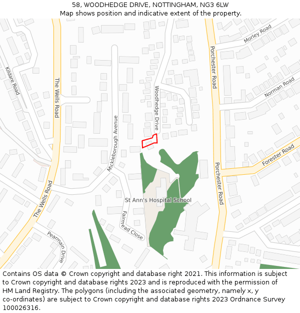 58, WOODHEDGE DRIVE, NOTTINGHAM, NG3 6LW: Location map and indicative extent of plot