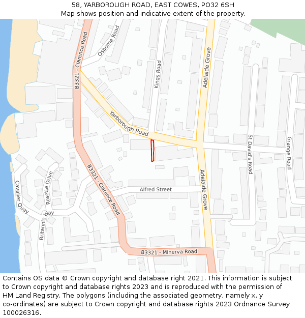 58, YARBOROUGH ROAD, EAST COWES, PO32 6SH: Location map and indicative extent of plot