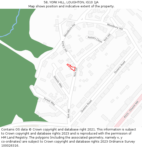 58, YORK HILL, LOUGHTON, IG10 1JA: Location map and indicative extent of plot