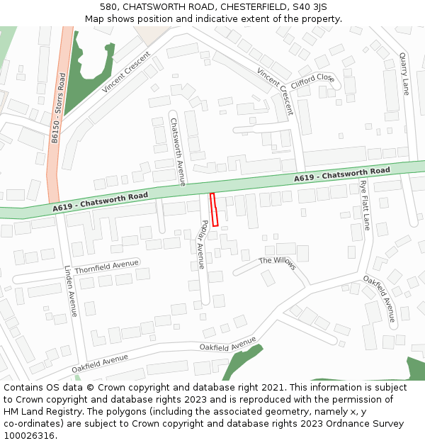 580, CHATSWORTH ROAD, CHESTERFIELD, S40 3JS: Location map and indicative extent of plot