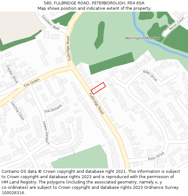 580, FULBRIDGE ROAD, PETERBOROUGH, PE4 6SA: Location map and indicative extent of plot