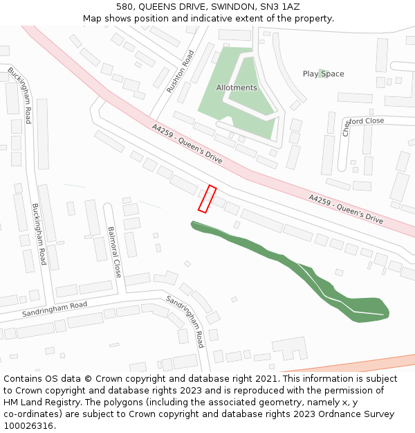 580, QUEENS DRIVE, SWINDON, SN3 1AZ: Location map and indicative extent of plot