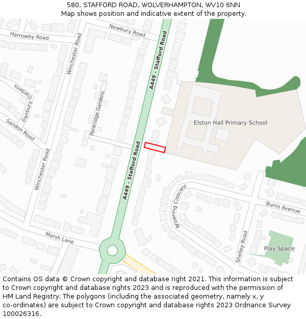 580, STAFFORD ROAD, WOLVERHAMPTON, WV10 6NN: Location map and indicative extent of plot