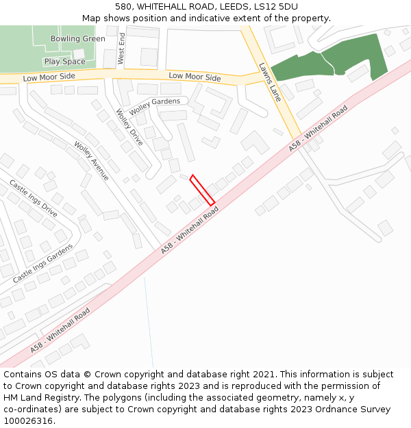 580, WHITEHALL ROAD, LEEDS, LS12 5DU: Location map and indicative extent of plot