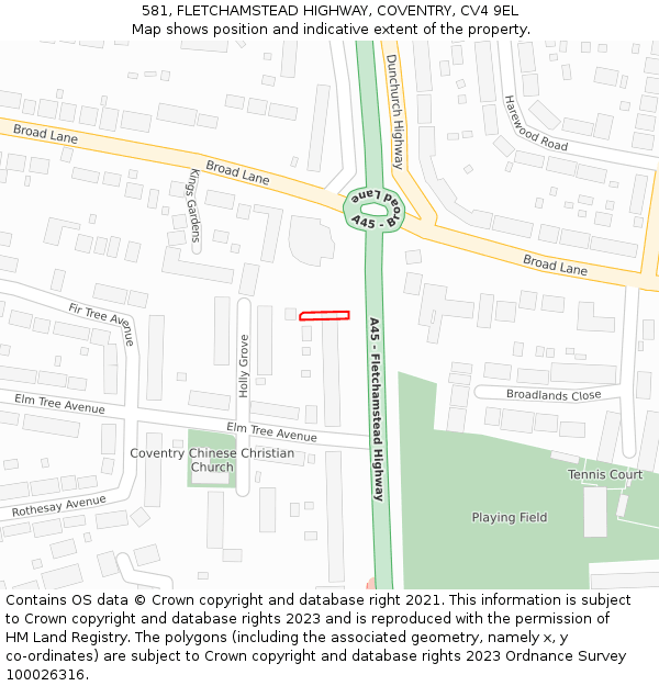 581, FLETCHAMSTEAD HIGHWAY, COVENTRY, CV4 9EL: Location map and indicative extent of plot
