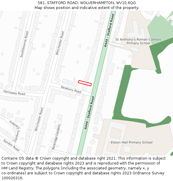 581, STAFFORD ROAD, WOLVERHAMPTON, WV10 6QG: Location map and indicative extent of plot
