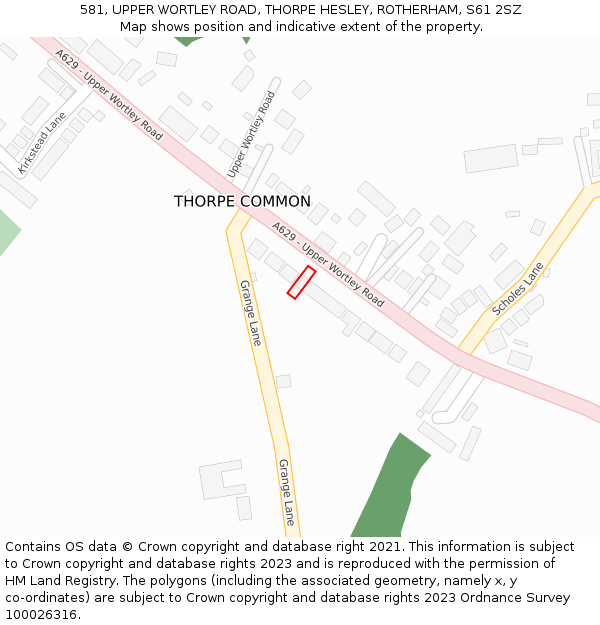 581, UPPER WORTLEY ROAD, THORPE HESLEY, ROTHERHAM, S61 2SZ: Location map and indicative extent of plot