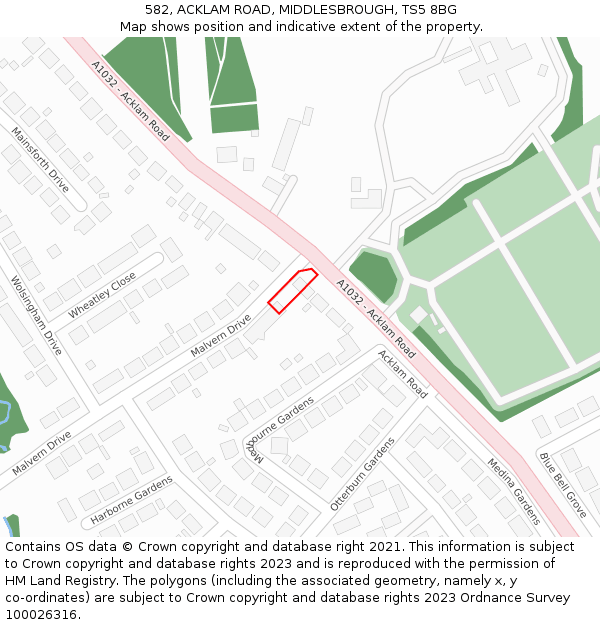 582, ACKLAM ROAD, MIDDLESBROUGH, TS5 8BG: Location map and indicative extent of plot