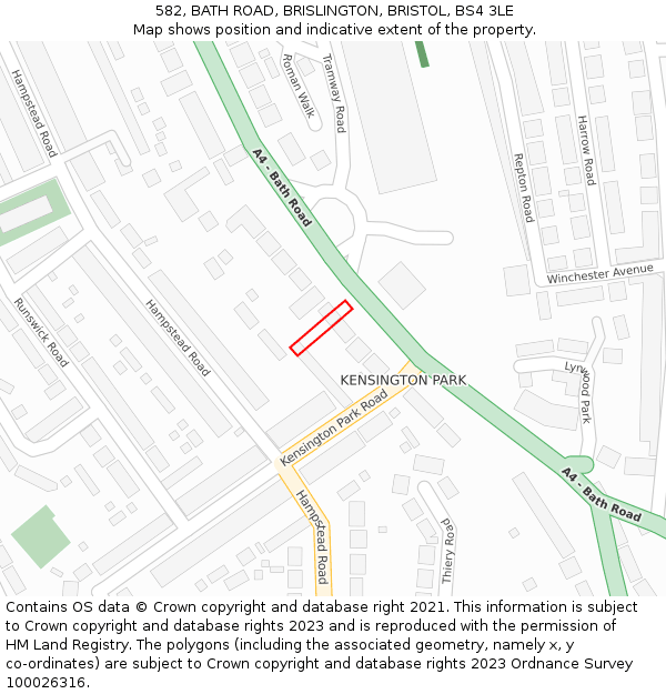 582, BATH ROAD, BRISLINGTON, BRISTOL, BS4 3LE: Location map and indicative extent of plot