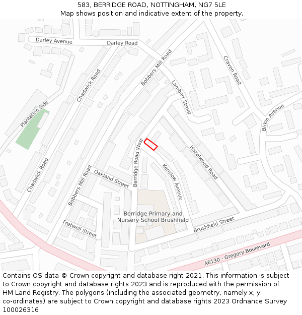 583, BERRIDGE ROAD, NOTTINGHAM, NG7 5LE: Location map and indicative extent of plot