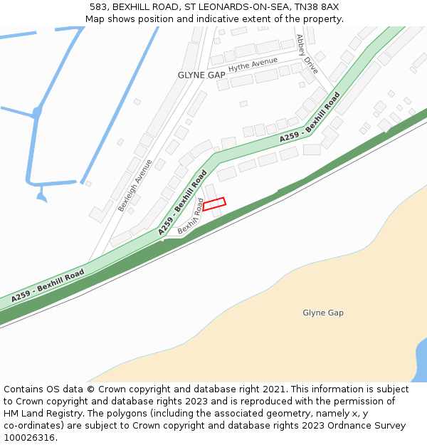 583, BEXHILL ROAD, ST LEONARDS-ON-SEA, TN38 8AX: Location map and indicative extent of plot