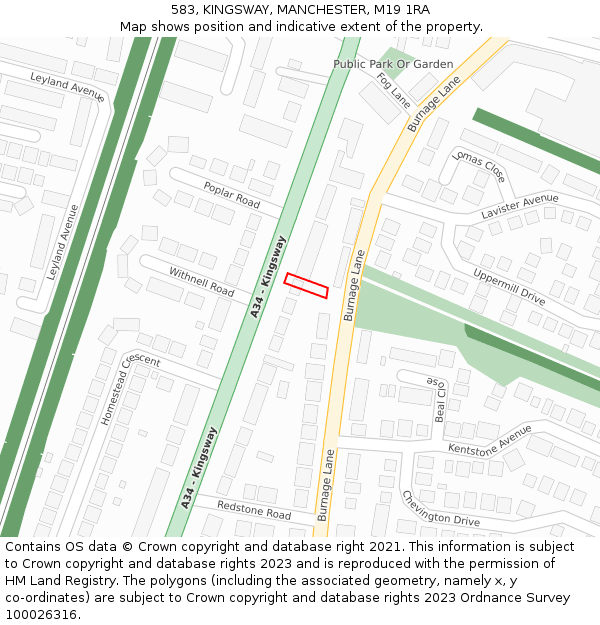 583, KINGSWAY, MANCHESTER, M19 1RA: Location map and indicative extent of plot