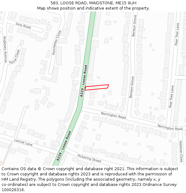 583, LOOSE ROAD, MAIDSTONE, ME15 9UH: Location map and indicative extent of plot