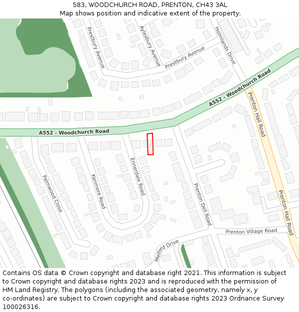 583, WOODCHURCH ROAD, PRENTON, CH43 3AL: Location map and indicative extent of plot
