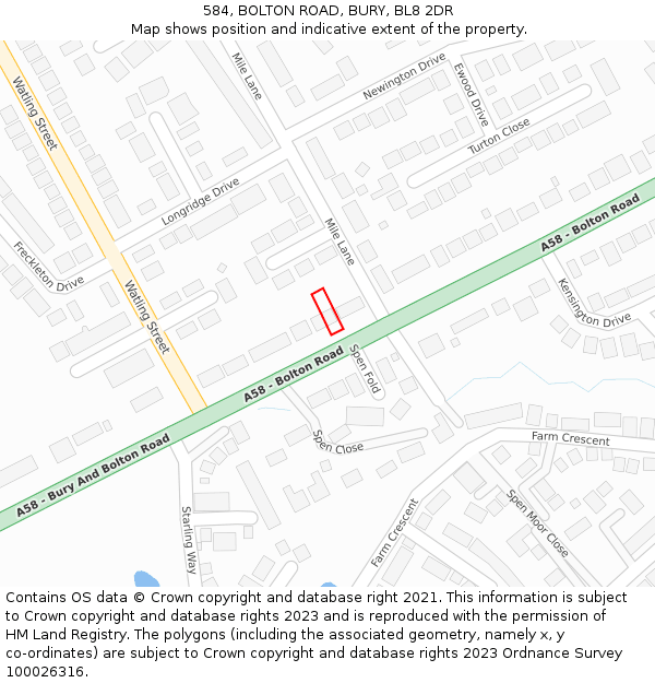584, BOLTON ROAD, BURY, BL8 2DR: Location map and indicative extent of plot