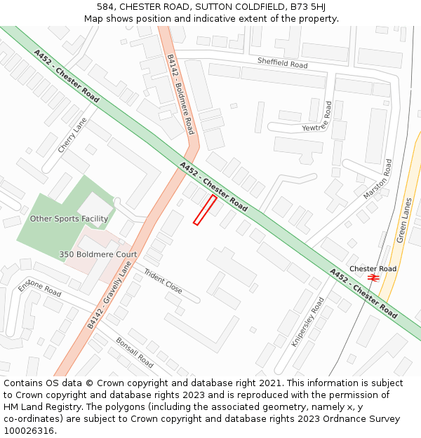 584, CHESTER ROAD, SUTTON COLDFIELD, B73 5HJ: Location map and indicative extent of plot