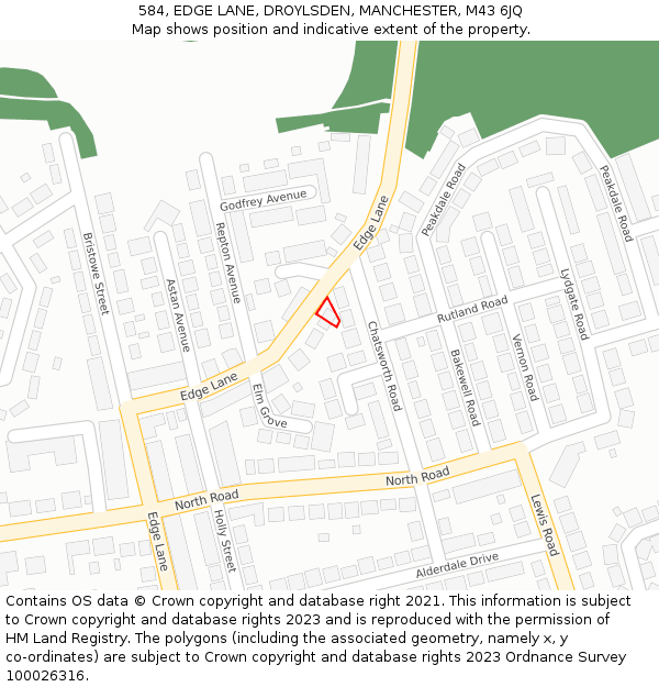 584, EDGE LANE, DROYLSDEN, MANCHESTER, M43 6JQ: Location map and indicative extent of plot