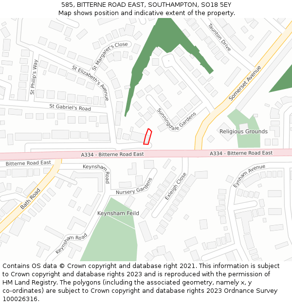 585, BITTERNE ROAD EAST, SOUTHAMPTON, SO18 5EY: Location map and indicative extent of plot
