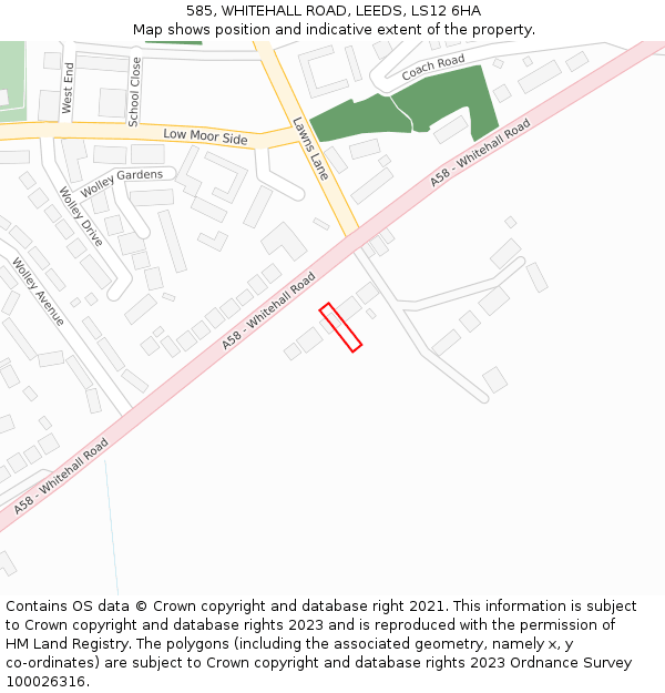 585, WHITEHALL ROAD, LEEDS, LS12 6HA: Location map and indicative extent of plot