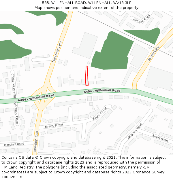 585, WILLENHALL ROAD, WILLENHALL, WV13 3LP: Location map and indicative extent of plot