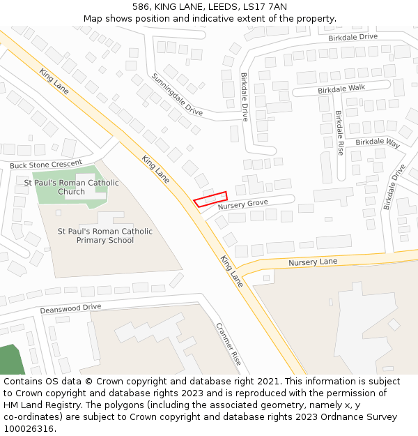 586, KING LANE, LEEDS, LS17 7AN: Location map and indicative extent of plot