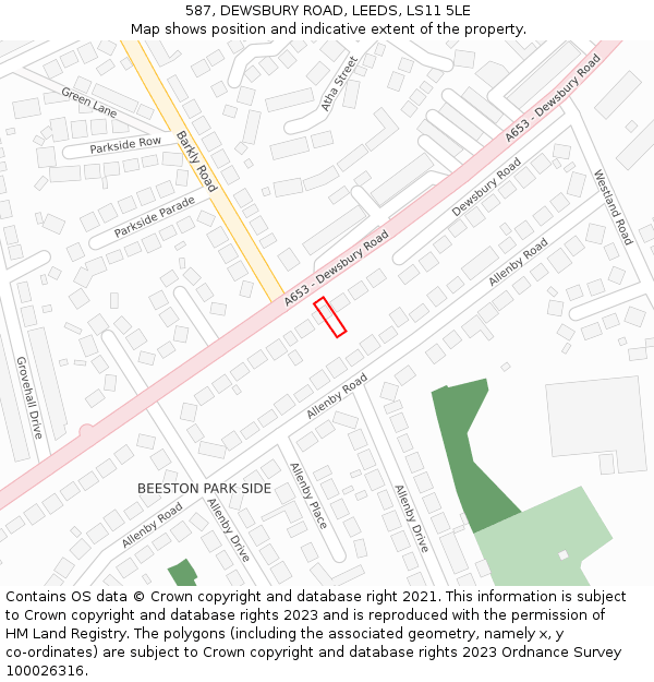 587, DEWSBURY ROAD, LEEDS, LS11 5LE: Location map and indicative extent of plot