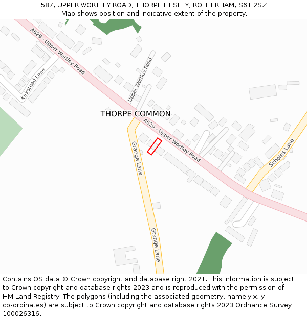 587, UPPER WORTLEY ROAD, THORPE HESLEY, ROTHERHAM, S61 2SZ: Location map and indicative extent of plot