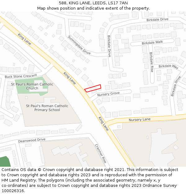 588, KING LANE, LEEDS, LS17 7AN: Location map and indicative extent of plot