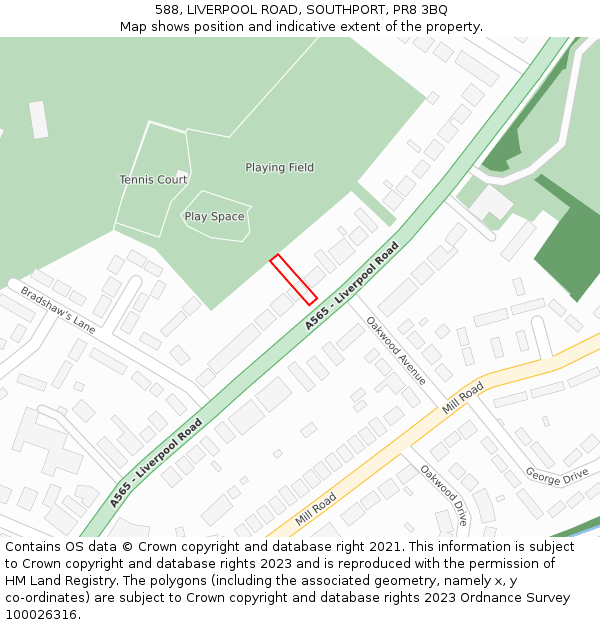 588, LIVERPOOL ROAD, SOUTHPORT, PR8 3BQ: Location map and indicative extent of plot
