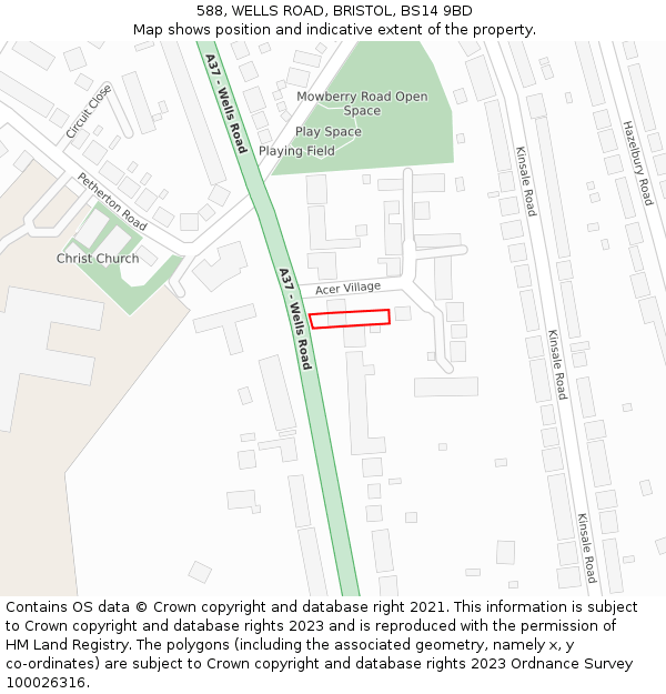 588, WELLS ROAD, BRISTOL, BS14 9BD: Location map and indicative extent of plot