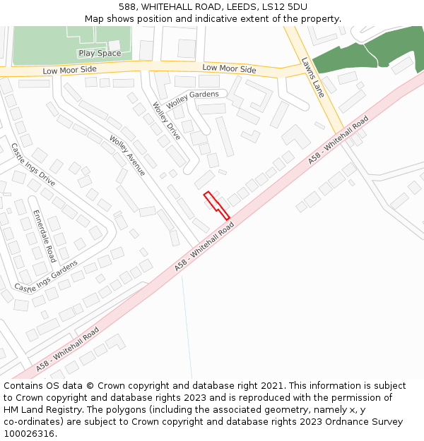 588, WHITEHALL ROAD, LEEDS, LS12 5DU: Location map and indicative extent of plot