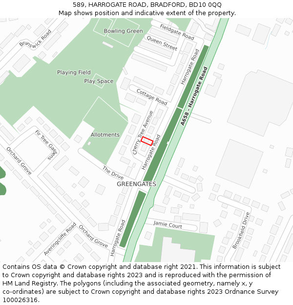 589, HARROGATE ROAD, BRADFORD, BD10 0QQ: Location map and indicative extent of plot