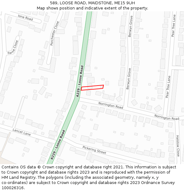 589, LOOSE ROAD, MAIDSTONE, ME15 9UH: Location map and indicative extent of plot
