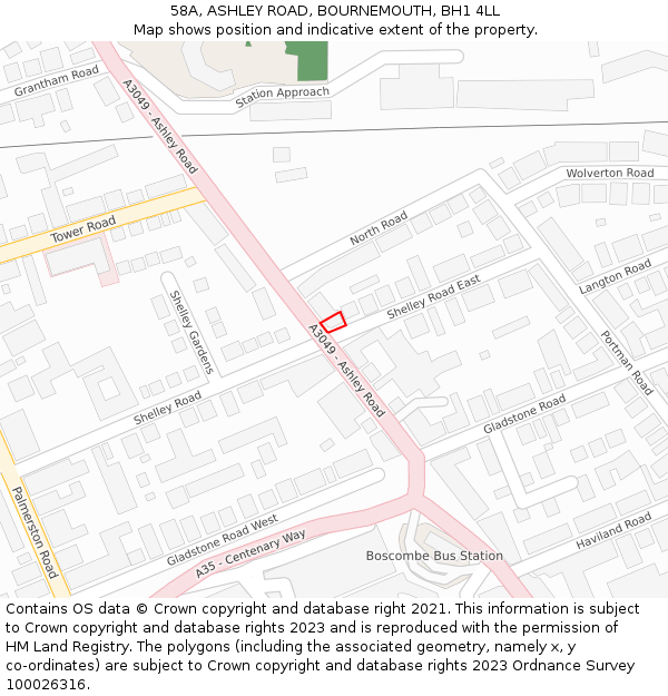 58A, ASHLEY ROAD, BOURNEMOUTH, BH1 4LL: Location map and indicative extent of plot